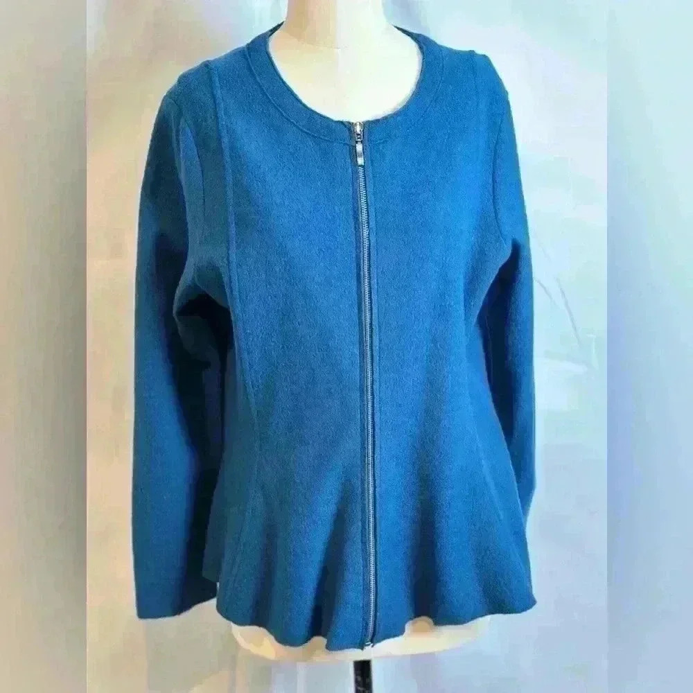 Alfani Teal Blue Career Jacket w/Front Zipper with Flair bottom  (Teal) Size XXL